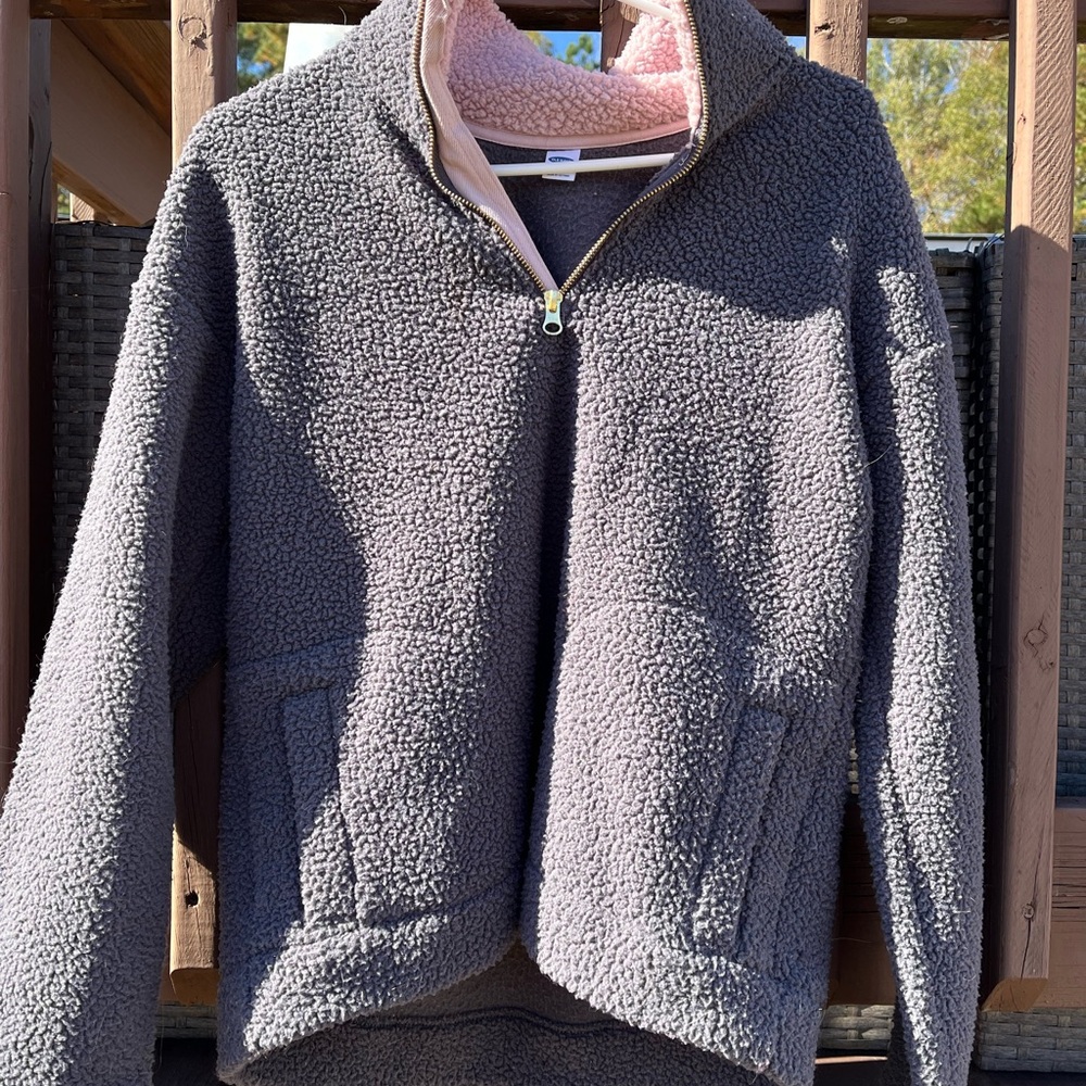 Cozy Gray Sherpa Quarter-Zip Pullover